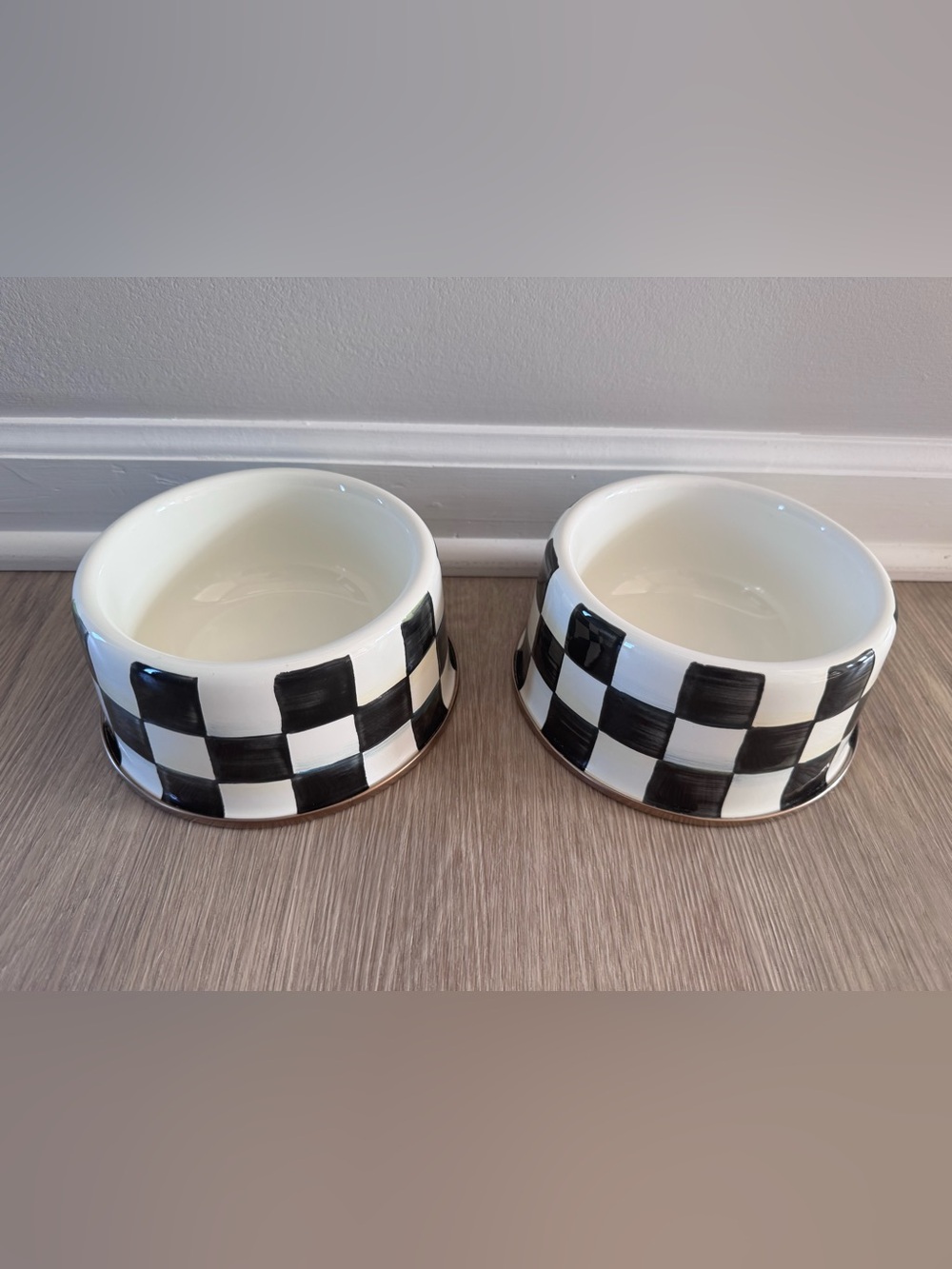 Set of two MacKenzie-Childs Medium Pet Bowls in Courtly Check, EUC!